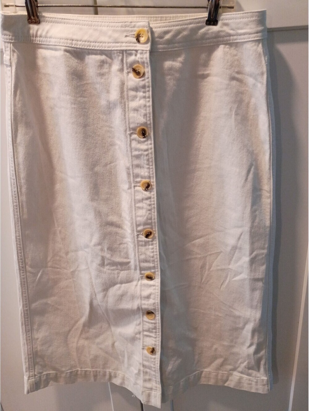 Jaeger White Button-Front Denim Skirt Size 12